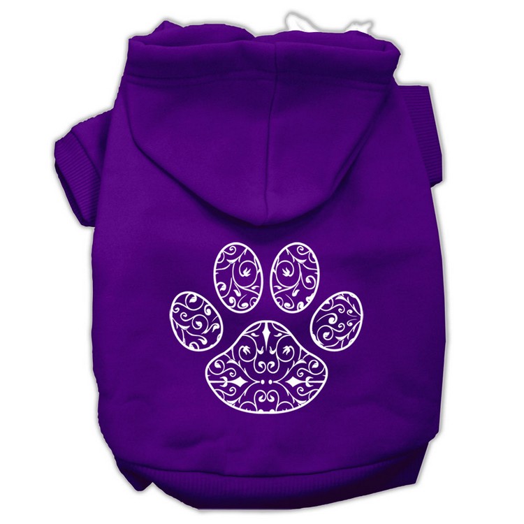 Henna Paw Screen Print Pet Hoodies Purple Size XS