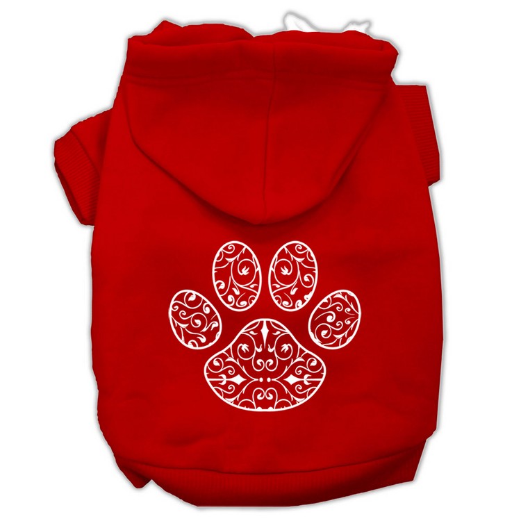 Henna Paw Screen Print Pet Hoodies Red Size XS