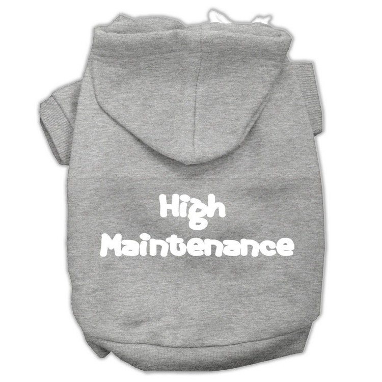 High Maintenance Screen Print Pet Hoodies Grey XS