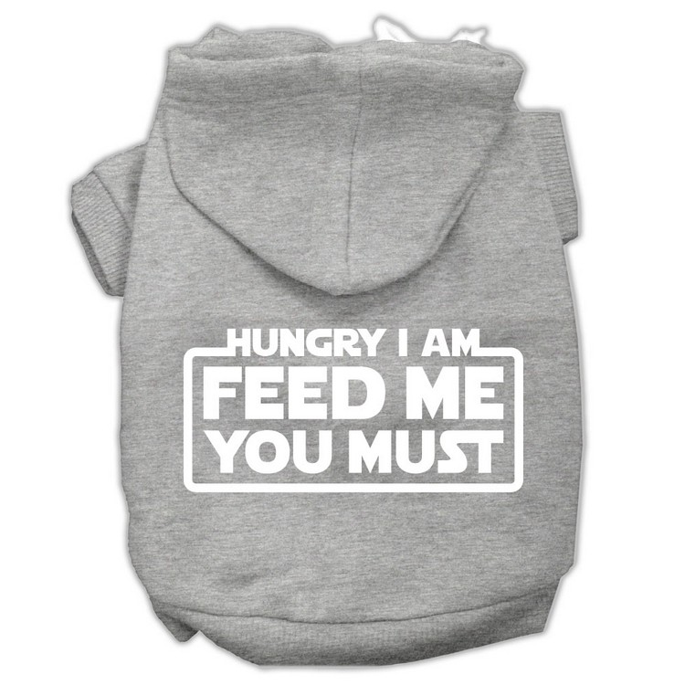 Hungry I am Screen Print Pet Hoodies Grey Size Lg