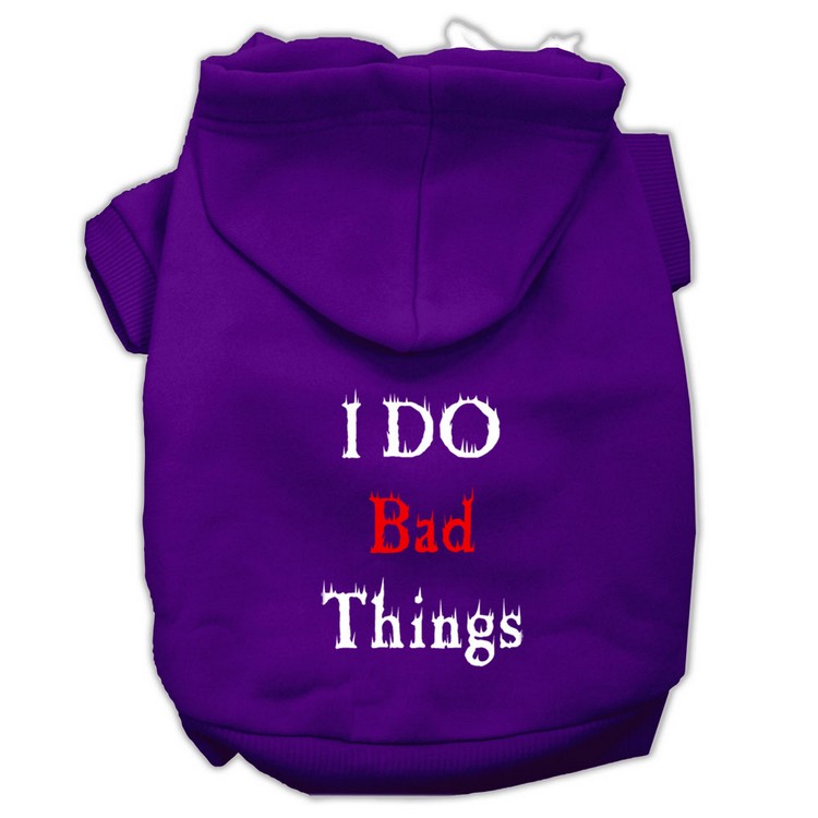 I Do Bad Things Screen Print Pet Hoodies Purple Size XS