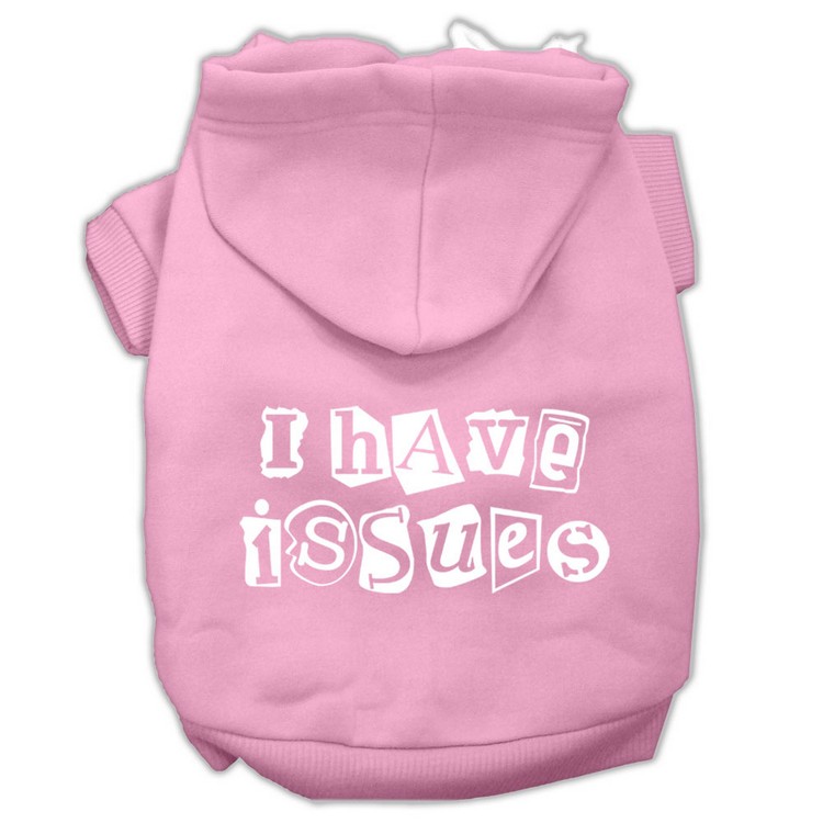 I Have Issues Screen Printed Dog Pet Hoodies Light Pink Size XS