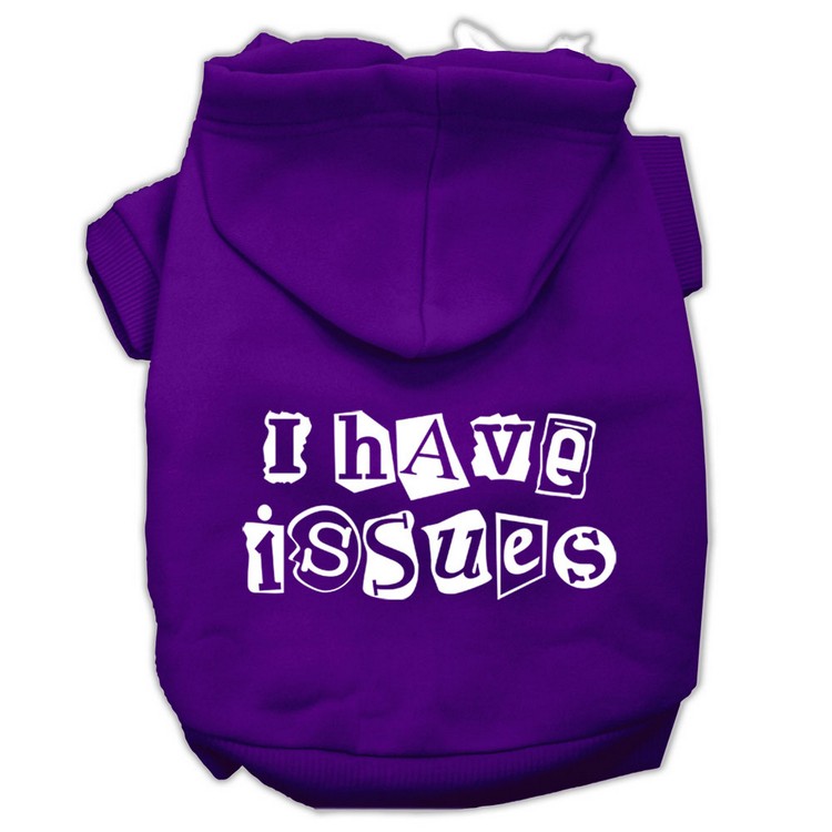 I Have Issues Screen Printed Dog Pet Hoodies Purple Size XS