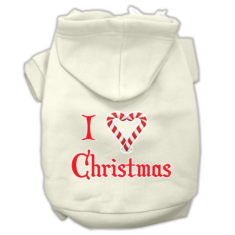 I Heart Christmas Screen Print Pet Hoodies Cream Size XS