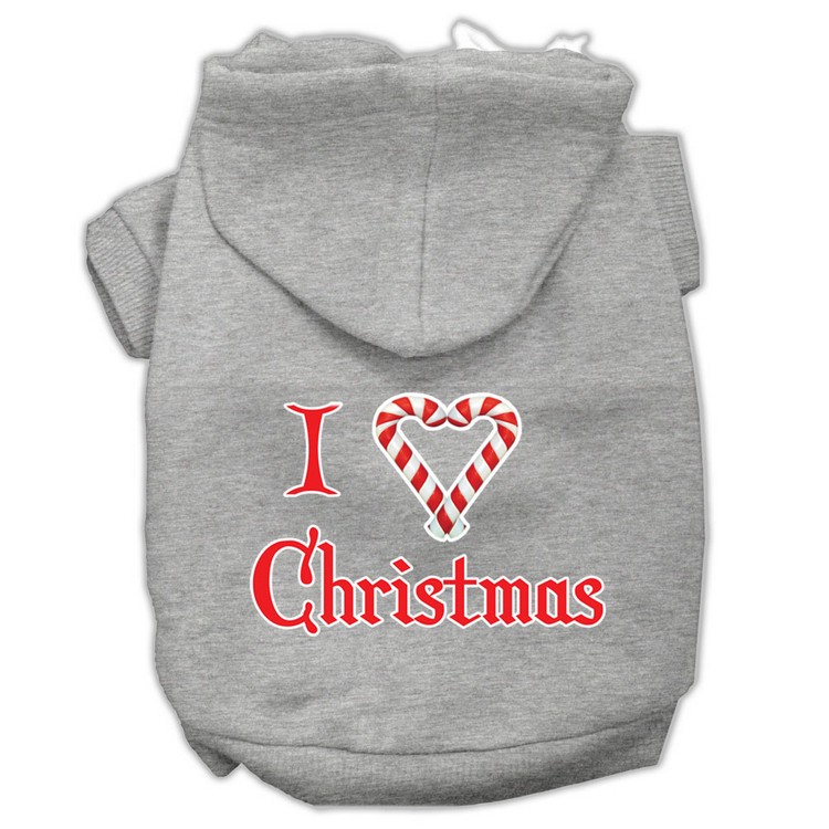 I Heart Christmas Screen Print Pet Hoodies Grey Size XS