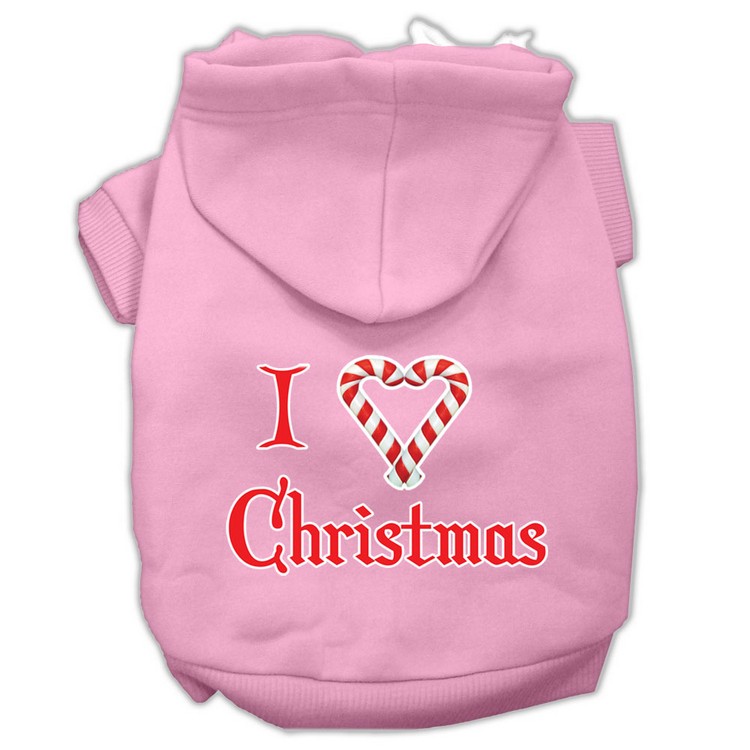 I Heart Christmas Screen Print Pet Hoodies Light Pink Size XS