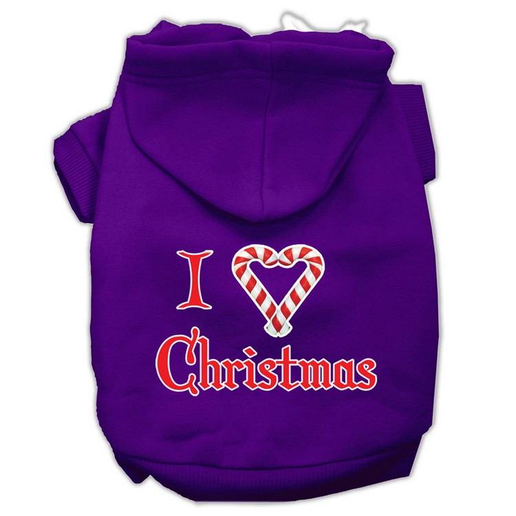 I Heart Christmas Screen Print Pet Hoodies Purple Size XS