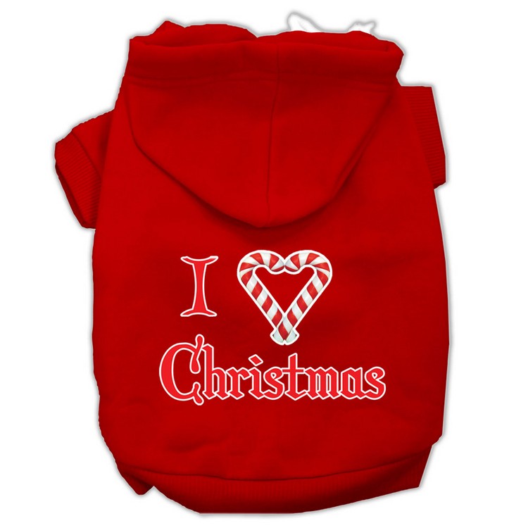 I Heart Christmas Screen Print Pet Hoodies Red Size XS