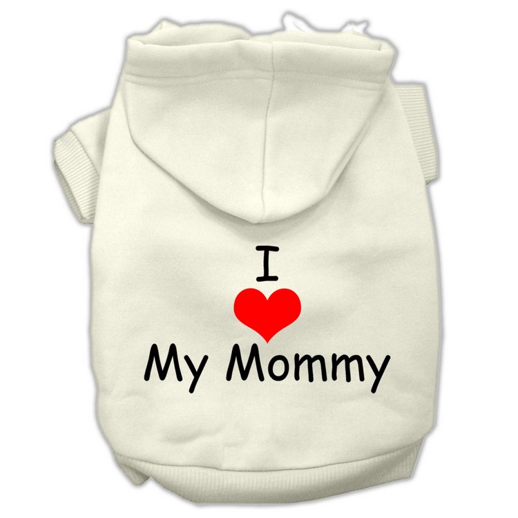 I Love My Mommy Screen Print Pet Hoodies Cream Size XS