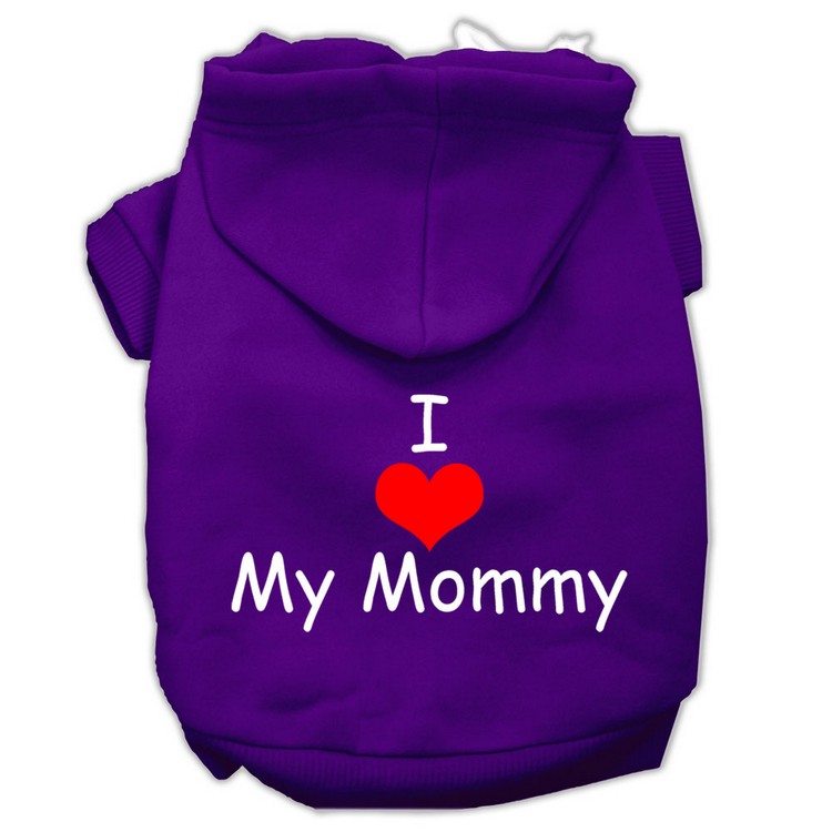 I Love My Mommy Screen Print Pet Hoodies Purple Size XS