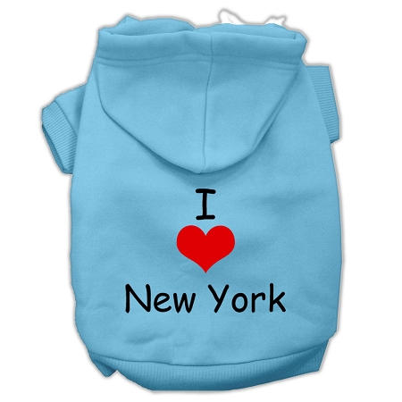 I Love New York Screen Print Pet Hoodies Baby Blue Size Lg