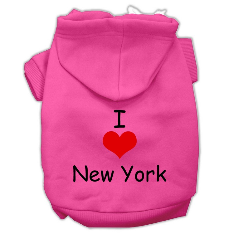 I Love New York Screen Print Pet Hoodies Bright Pink Size Lg