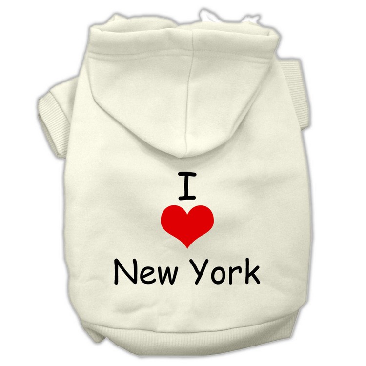 I Love New York Screen Print Pet Hoodies Cream Size XS