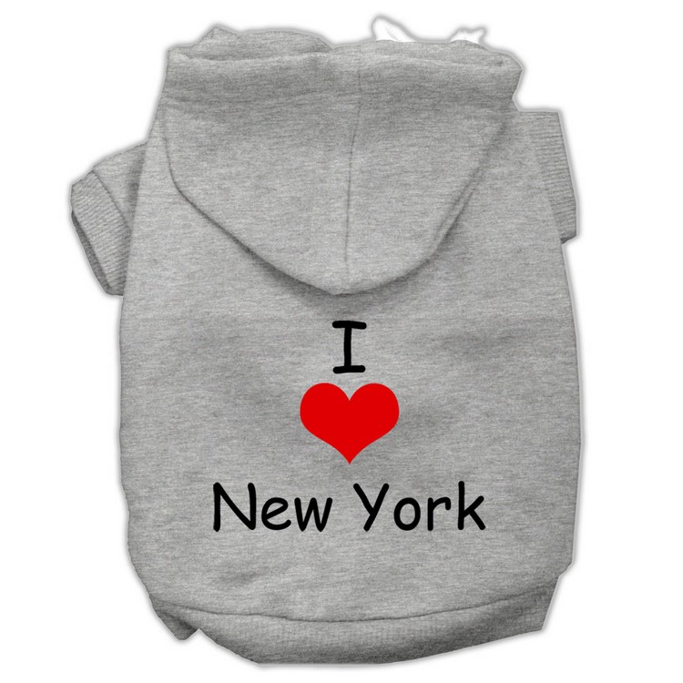 I Love New York Screen Print Pet Hoodies Grey Size XS