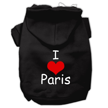 I Love Paris Screen Print Pet Hoodies Black Size Lg