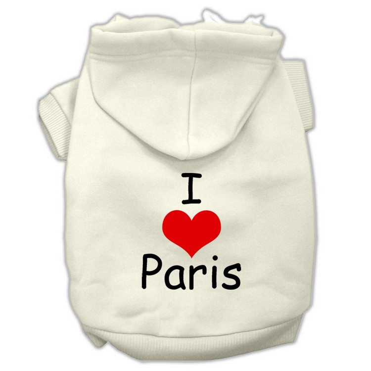 I Love Paris Screen Print Pet Hoodies Cream Size XS