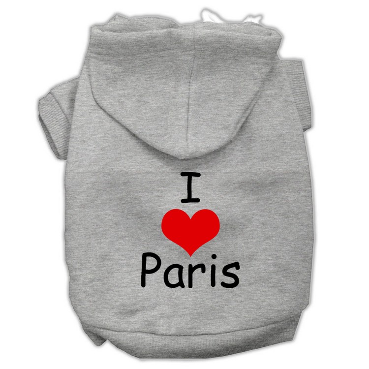 I Love Paris Screen Print Pet Hoodies Grey Size XS