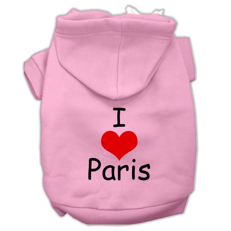 I Love Paris Screen Print Pet Hoodies Pink Size Sm