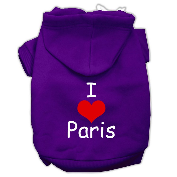 I Love Paris Screen Print Pet Hoodies Purple Size XS