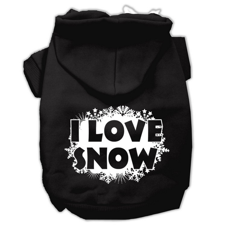 I Love Snow Screenprint Pet Hoodies Black Size L