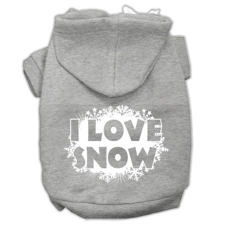 I Love Snow Screenprint Pet Hoodies Grey Size XS