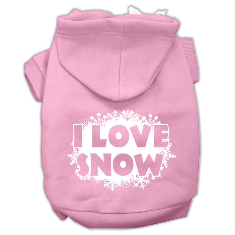 I Love Snow Screenprint Pet Hoodies Light Pink Size L