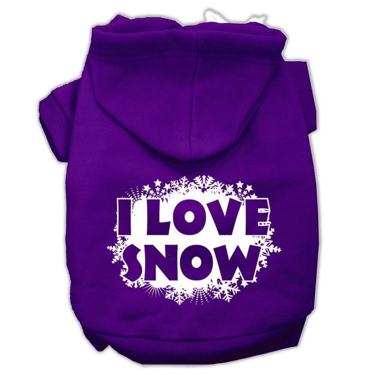 I Love Snow Screenprint Pet Hoodies Purple Size XS