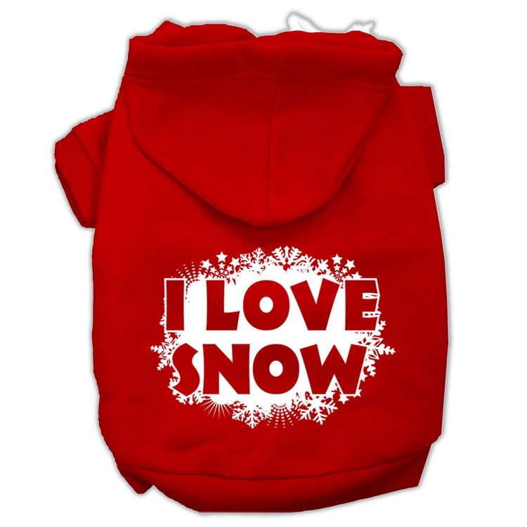 I Love Snow Screenprint Pet Hoodies Red Size XS