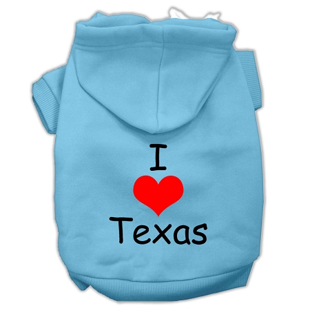 I Love Texas Screen Print Pet Hoodies Baby Blue Size Lg