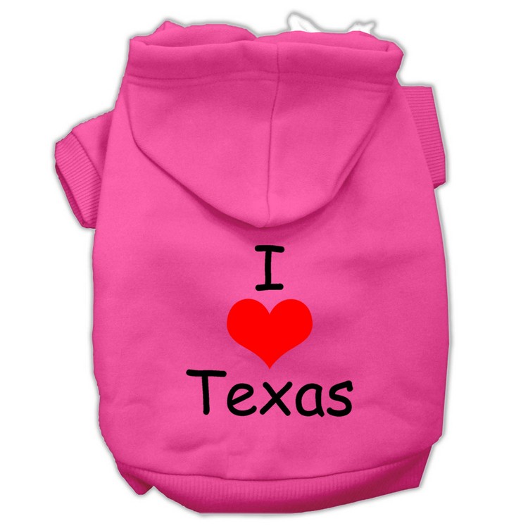 I Love Texas Screen Print Pet Hoodies Bright Pink Size Lg