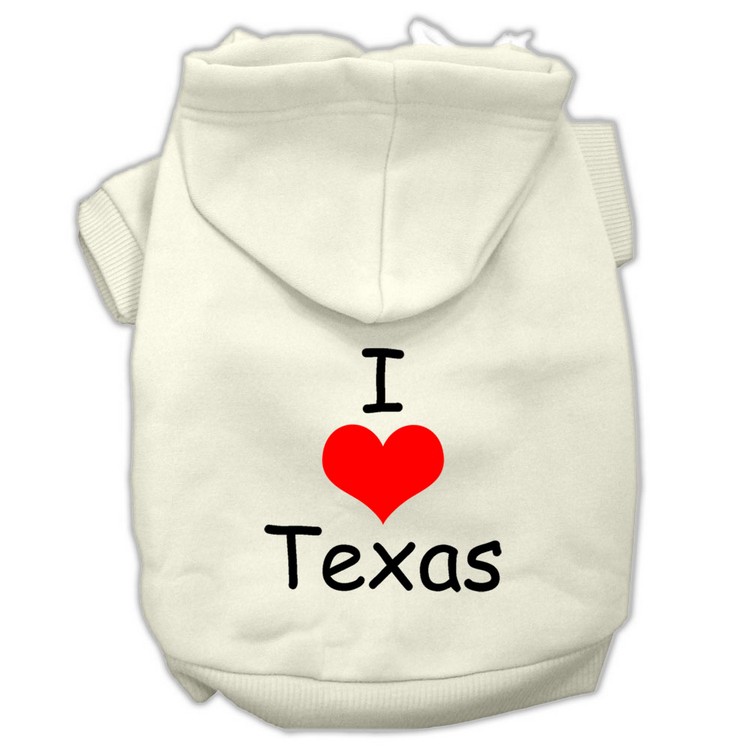 I Love Texas Screen Print Pet Hoodies Cream Size XS