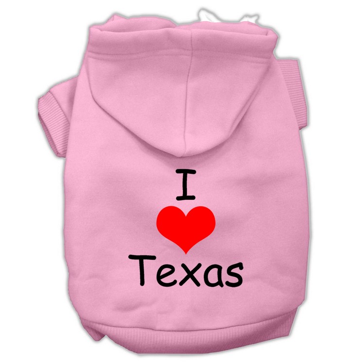 I Love Texas Screen Print Pet Hoodies Light Pink Size Med