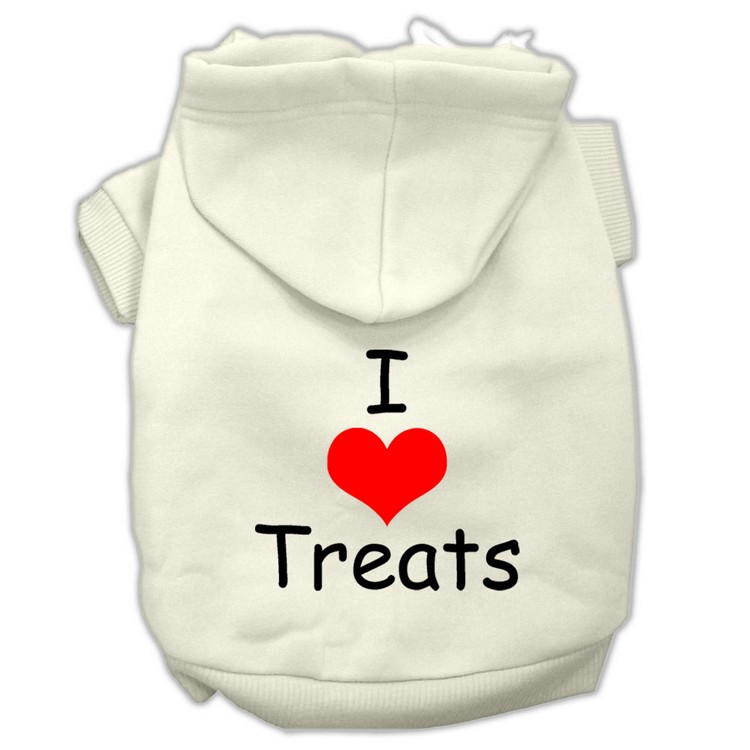 I Love Treats Screen Print Pet Hoodies Cream Size XS