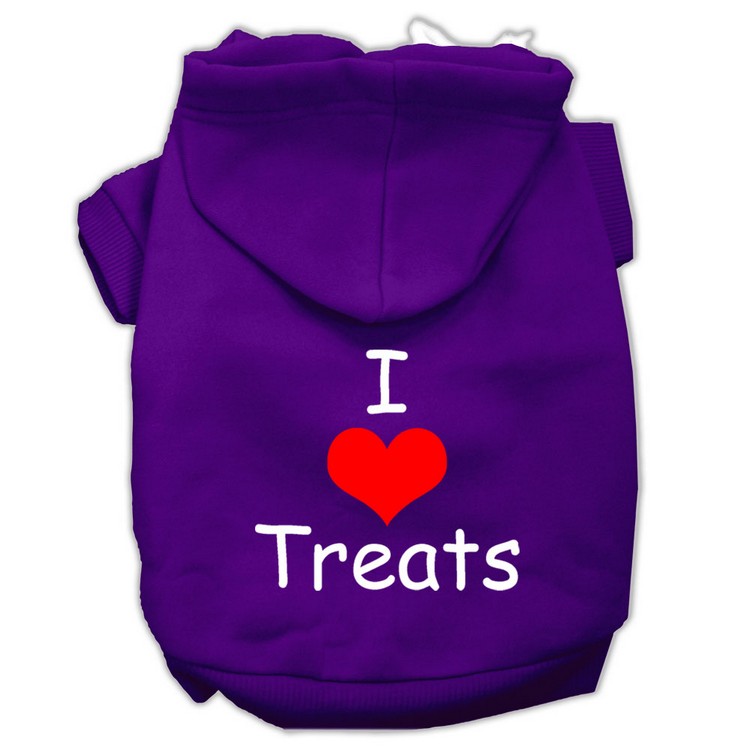 I Love Treats Screen Print Pet Hoodies Purple Size XS