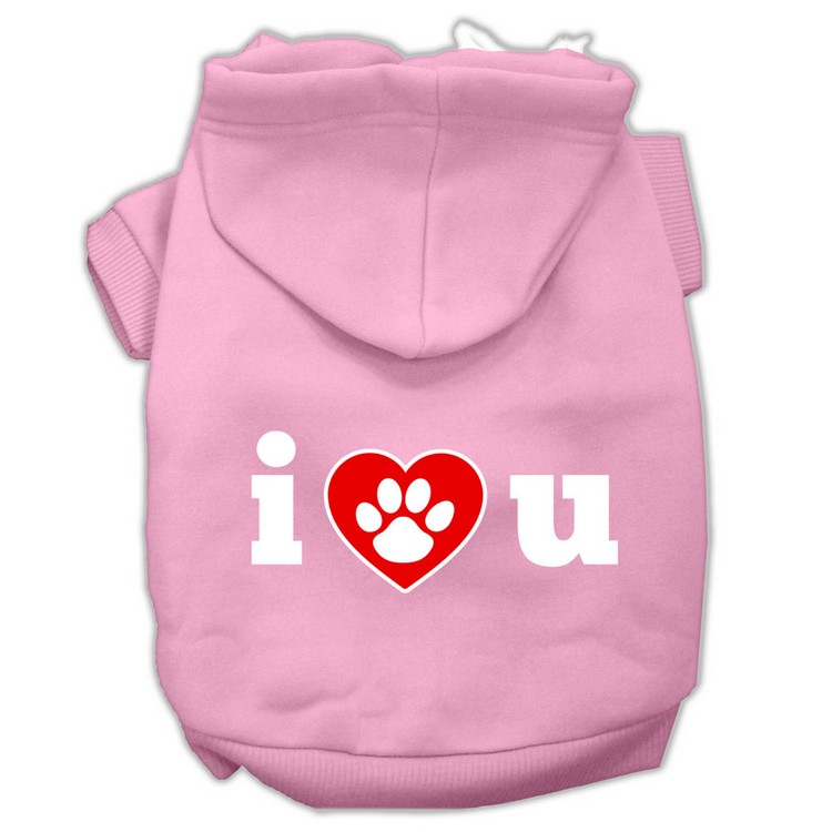 I Love U Screen Print Pet Hoodies Light Pink Size XS