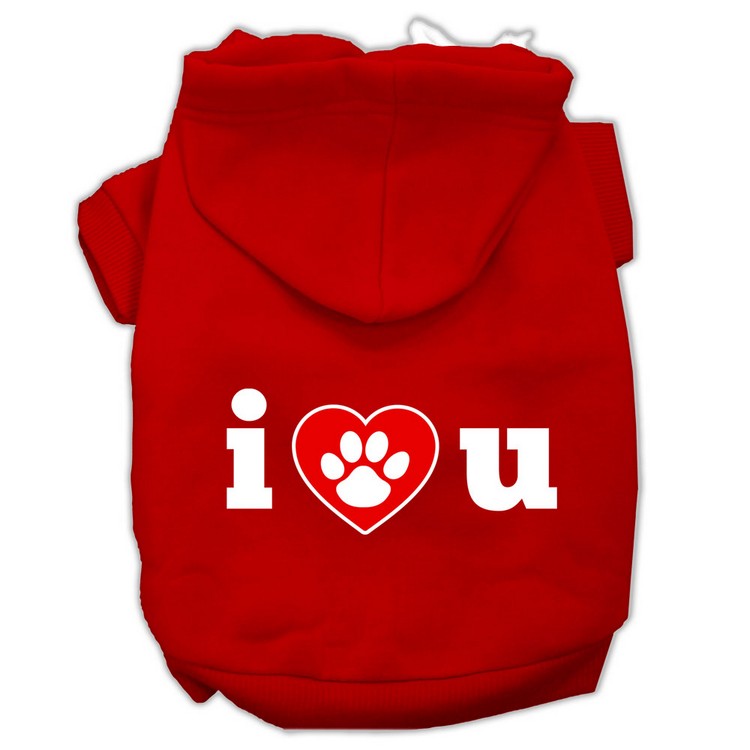 I Love U Screen Print Pet Hoodies Red Size XS