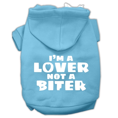 I'm a Lover not a Biter Screen Printed Dog Pet Hoodies Baby Blue Size Lg