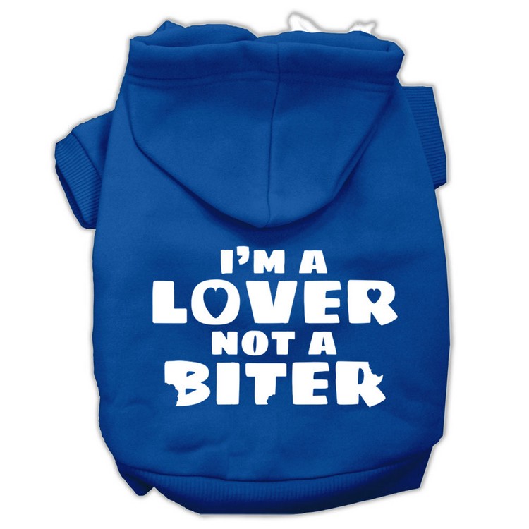 I'm a Lover not a Biter Screen Printed Dog Pet Hoodies Blue Size Lg