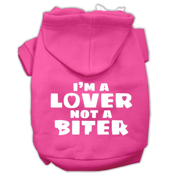 I'm a Lover not a Biter Screen Printed Dog Pet Hoodies Bright Pink Size Lg