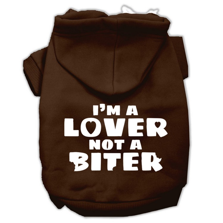 I'm a Lover not a Biter Screen Printed Dog Pet Hoodies Brown Size Lg