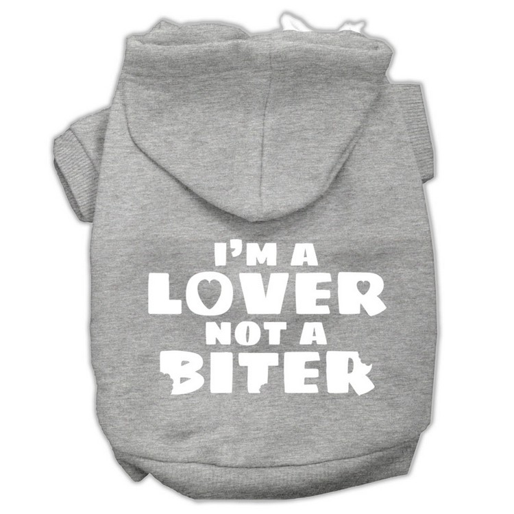 I'm a Lover not a Biter Screen Printed Dog Pet Hoodies Grey Size XS