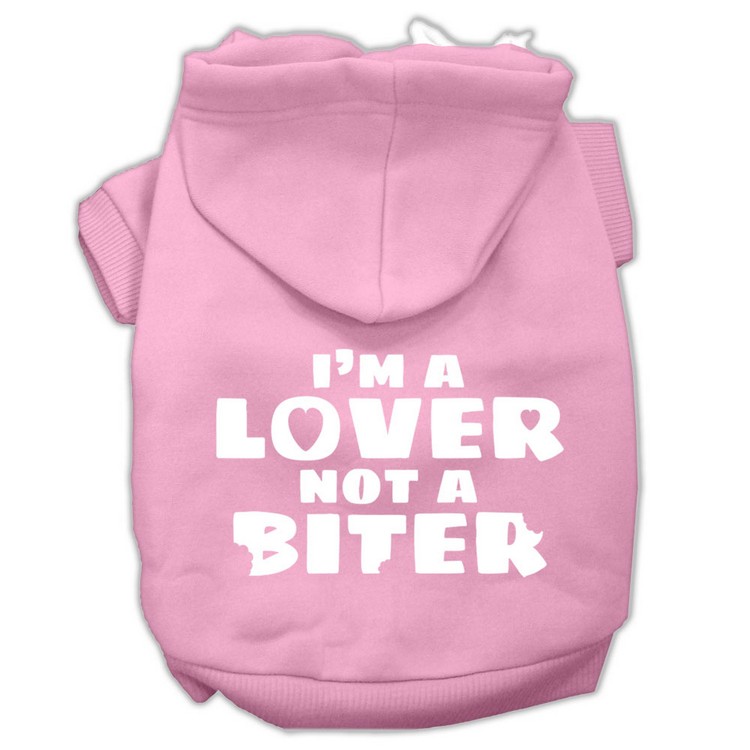 I'm a Lover not a Biter Screen Printed Dog Pet Hoodies Light Pink Size XS