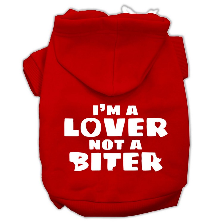 I'm a Lover not a Biter Screen Printed Dog Pet Hoodies Red Size Lg