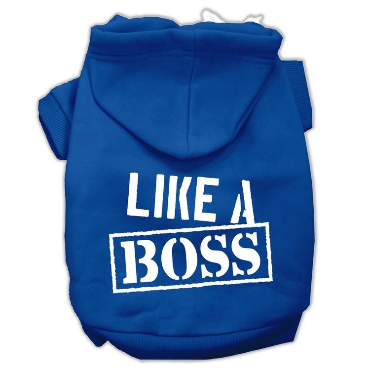 Like a Boss Screen Print Pet Hoodies Blue Size XS