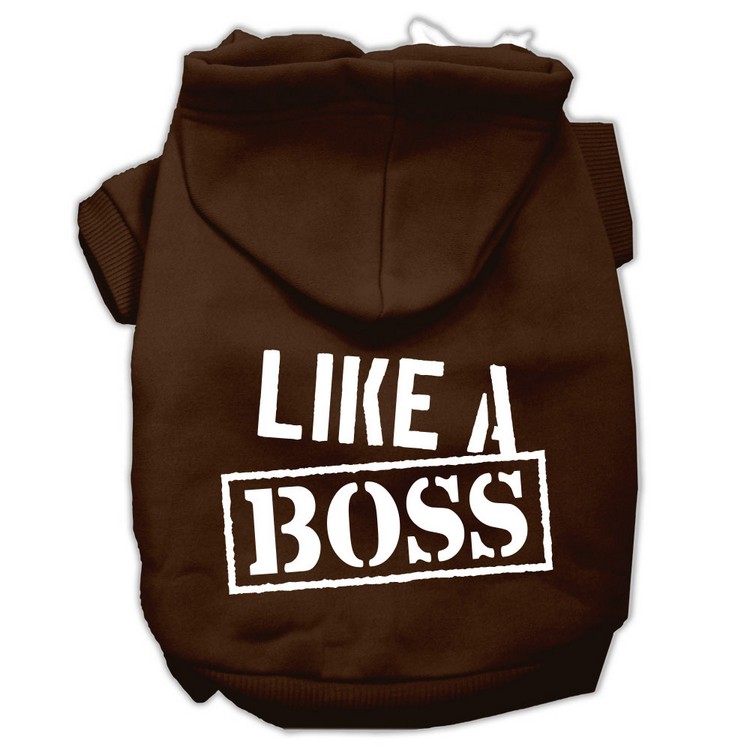 Like a Boss Screen Print Pet Hoodies Brown Size Lg