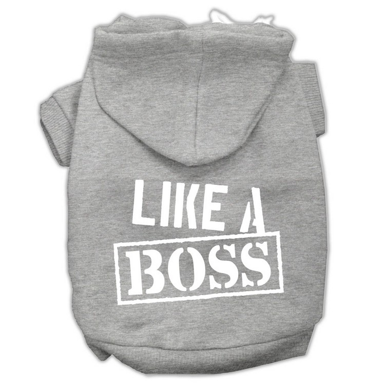 Like a Boss Screen Print Pet Hoodies Grey Size Med