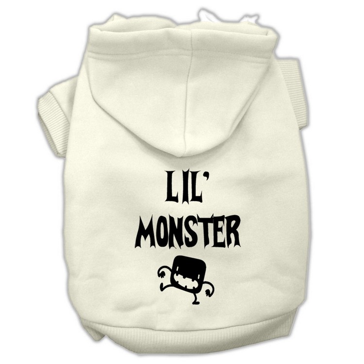 Lil Monster Screen Print Pet Hoodies Cream Size Med