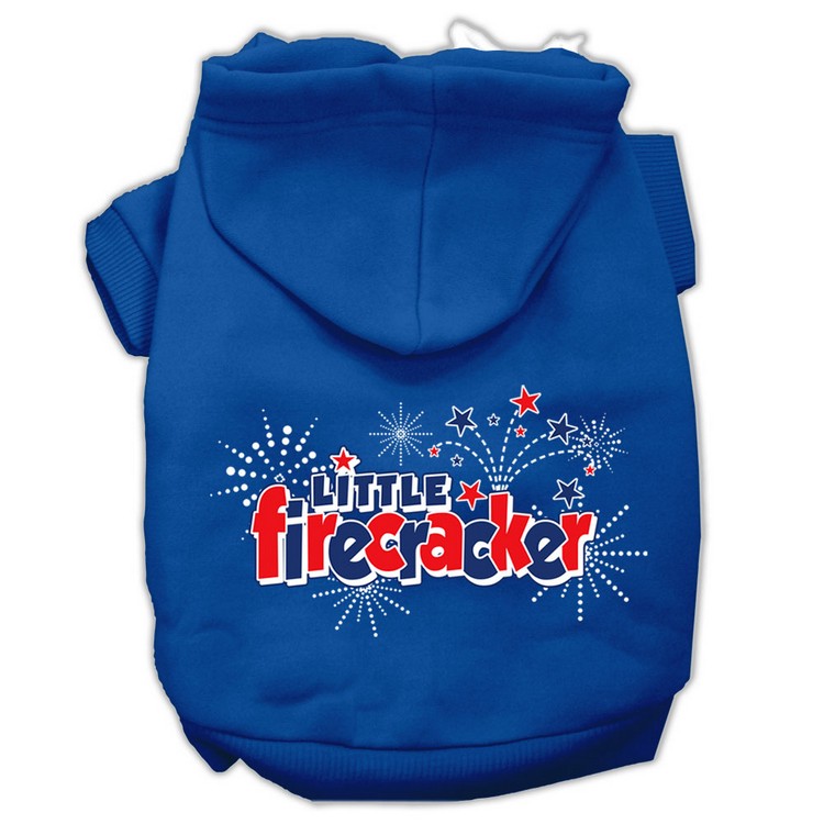 Little Firecracker Screen Print Pet Hoodies Blue Size XL