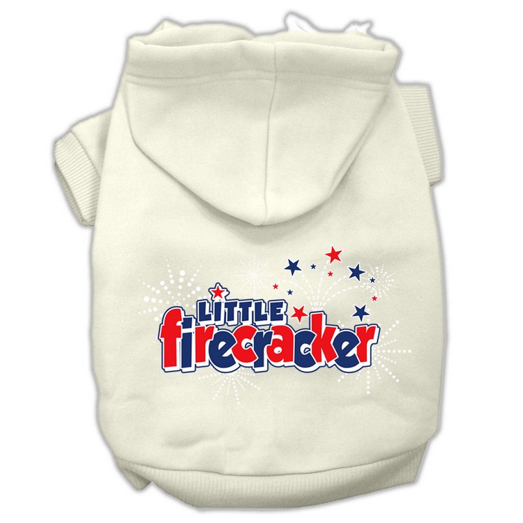 Little Firecracker Screen Print Pet Hoodies Cream Size XS