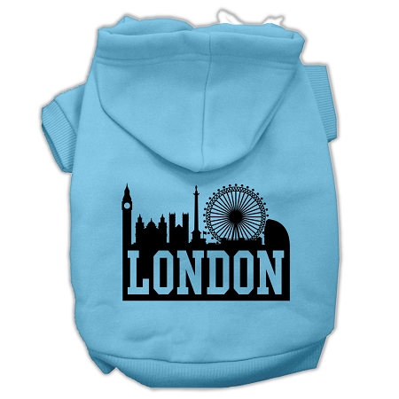 London Skyline Screen Print Pet Hoodies Baby Blue Size Med